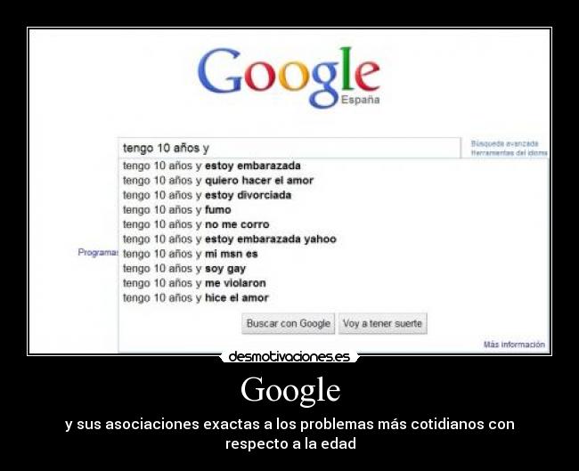Google - y sus asociaciones exactas a los problemas más cotidianos con respecto a la edad