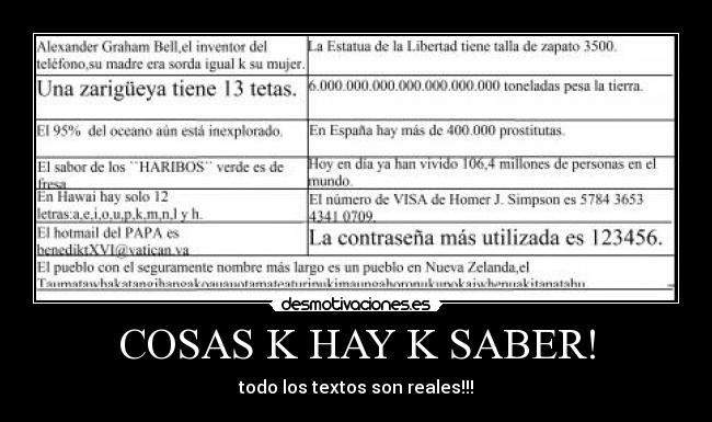 COSAS K HAY K SABER! - 