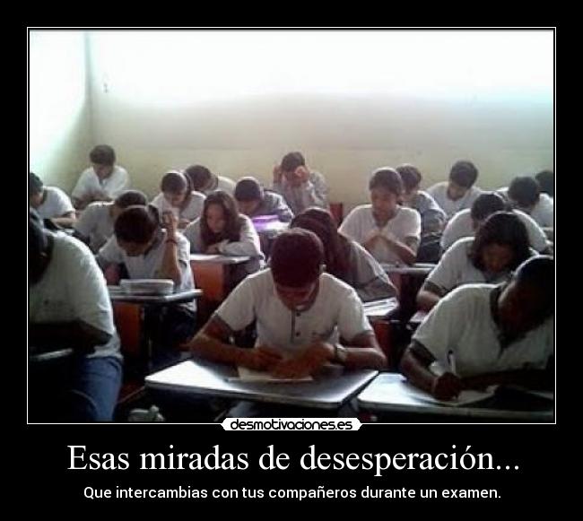 Esas miradas de desesperación... - Que intercambias con tus compañeros durante un examen.