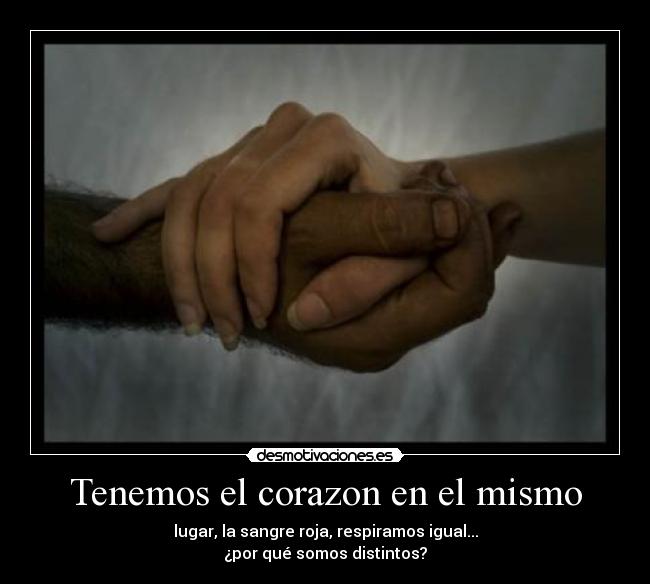 Tenemos el corazon en el mismo - lugar, la sangre roja, respiramos igual...
¿por qué somos distintos?