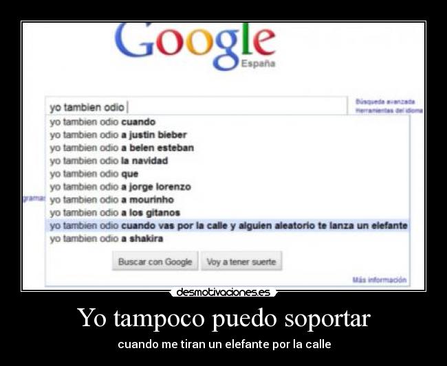 Yo tampoco puedo soportar - cuando me tiran un elefante por la calle