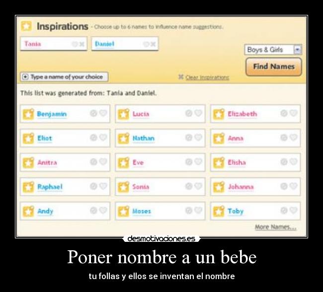 Poner nombre a un bebe - tu follas y ellos se inventan el nombre