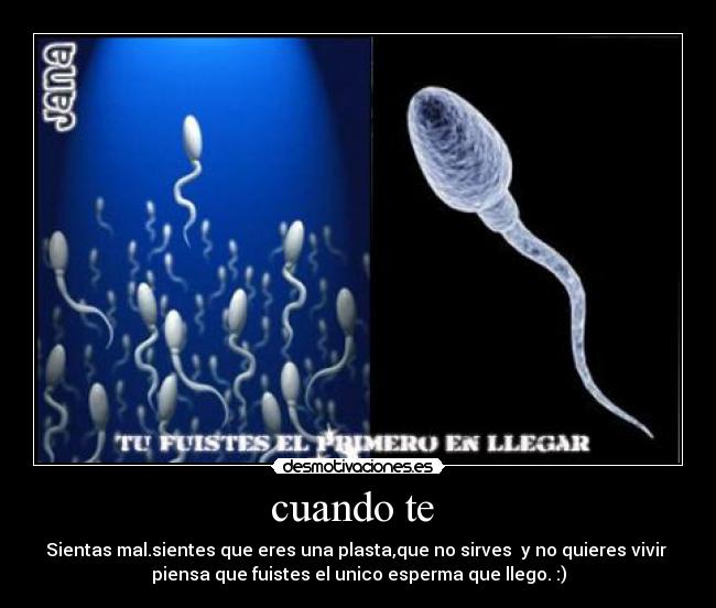 cuando te  - Sientas mal.sientes que eres una plasta,que no sirves  y no quieres vivir 
piensa que fuistes el unico esperma que llego. :)