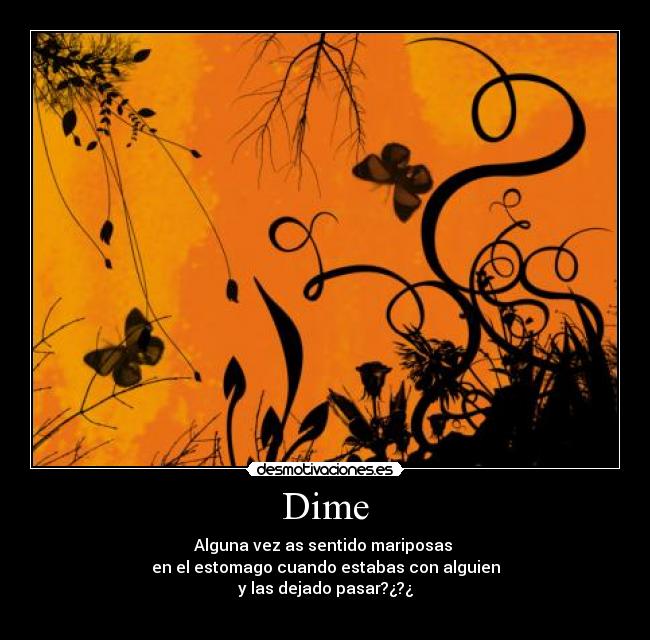 Dime - Alguna vez as sentido mariposas 
en el estomago cuando estabas con alguien
y las dejado pasar?¿?¿
