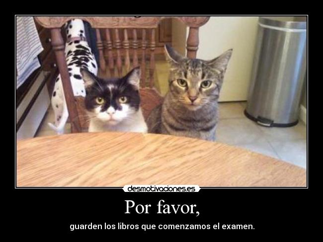 Por favor, - guarden los libros que comenzamos el examen.