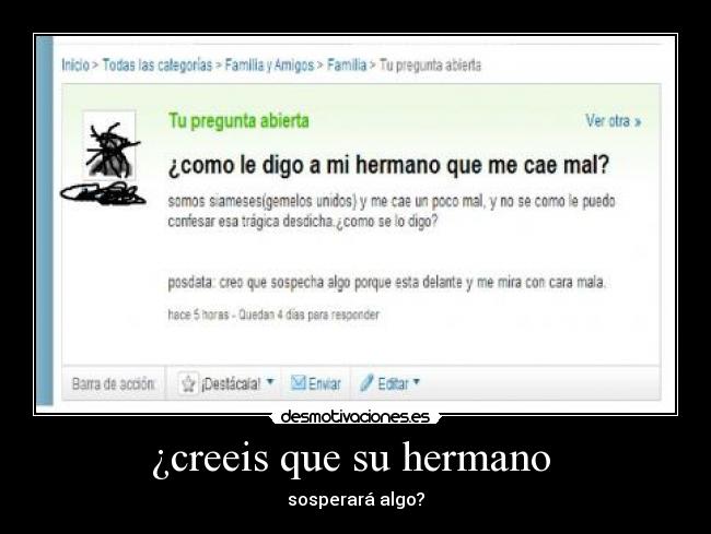 ¿creeis que su hermano  - sosperará algo?