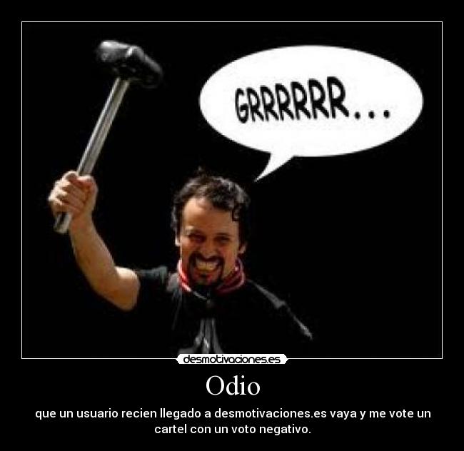 Odio - que un usuario recien llegado a desmotivaciones.es vaya y me vote un
cartel con un voto negativo.