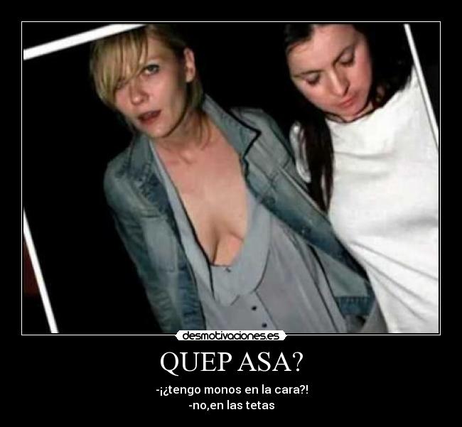 QUEP ASA? - -¡¿tengo monos en la cara?!
-no,en las tetas