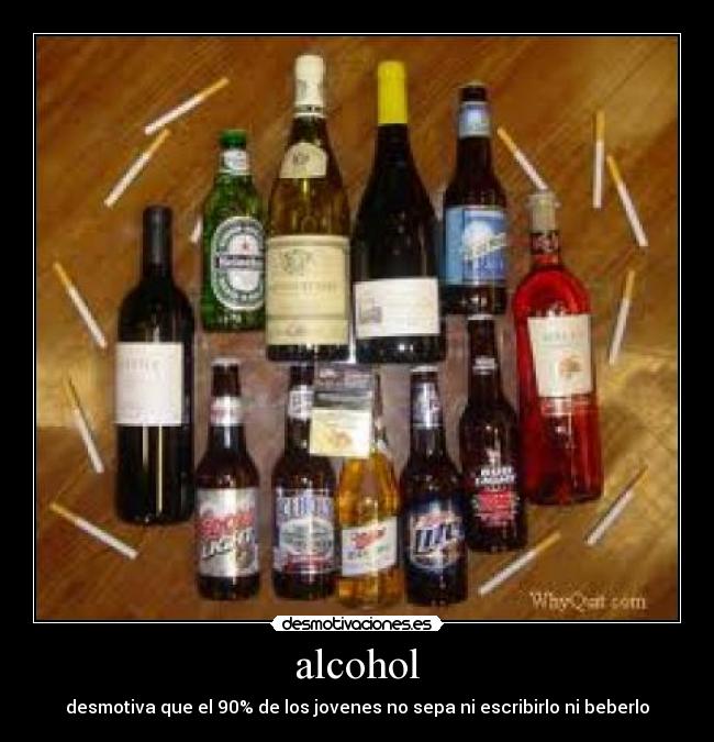 alcohol - desmotiva que el 90% de los jovenes no sepa ni escribirlo ni beberlo