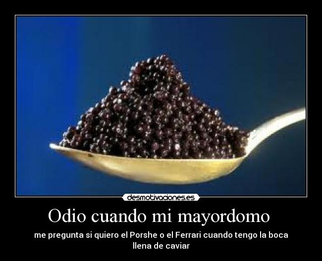Odio cuando mi mayordomo  - me pregunta si quiero el Porshe o el Ferrari cuando tengo la boca llena de caviar