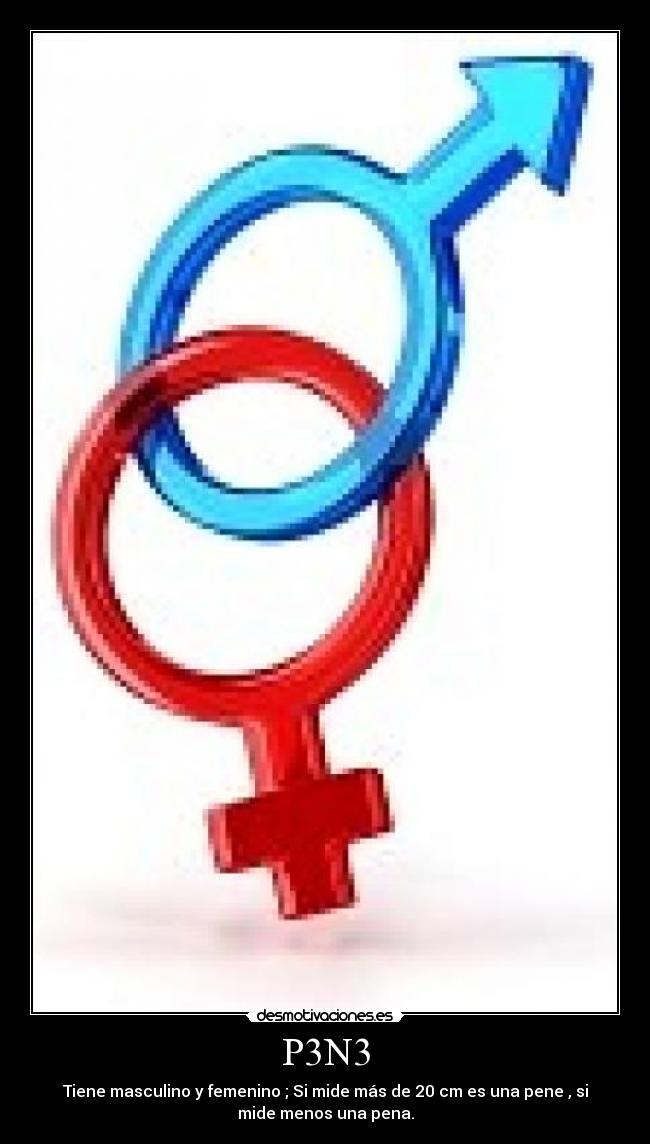 P3N3 - Tiene masculino y femenino ; Si mide más de 20 cm es una pene , si
mide menos una pena.