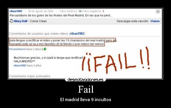 Fail - El madrid lleva 9 incultos