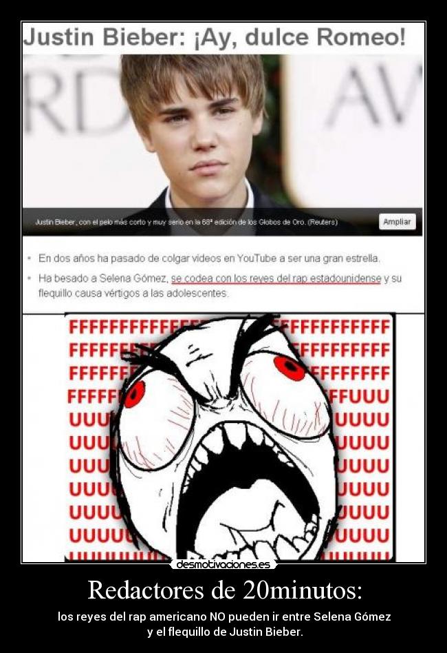 Redactores de 20minutos: - los reyes del rap americano NO pueden ir entre Selena Gómez
y el flequillo de Justin Bieber.