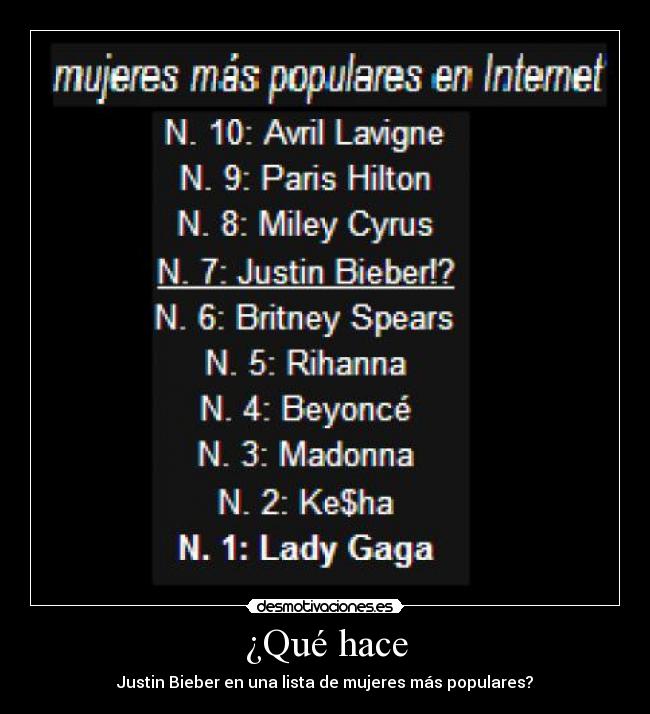 ¿Qué hace - Justin Bieber en una lista de mujeres más populares?