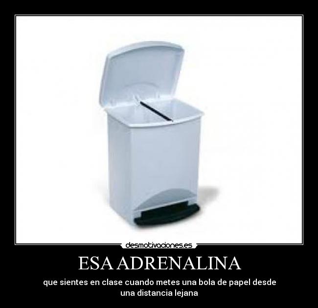 ESA ADRENALINA - que sientes en clase cuando metes una bola de papel desde
una distancia lejana