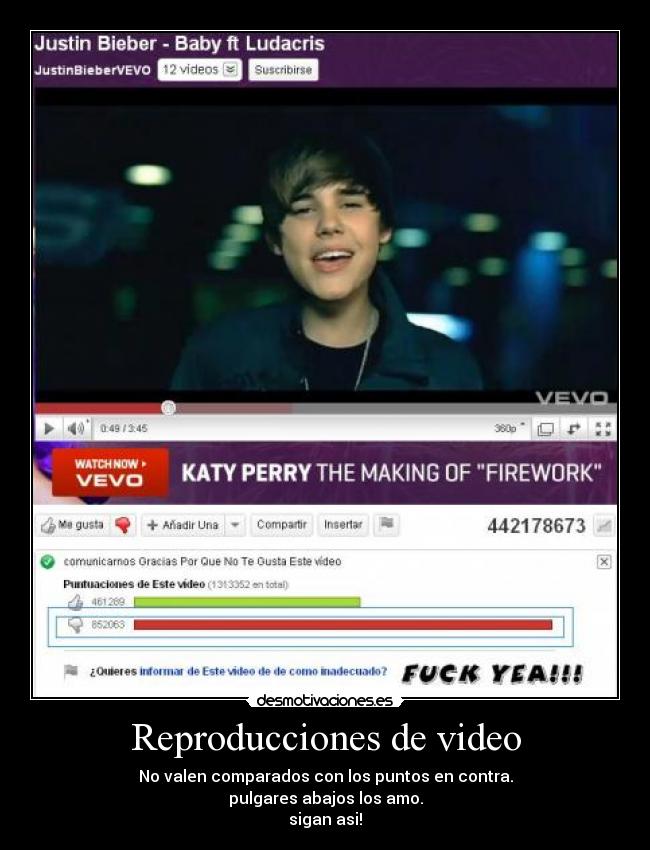 Reproducciones de video - No valen comparados con los puntos en contra.
pulgares abajos los amo.
sigan asi!