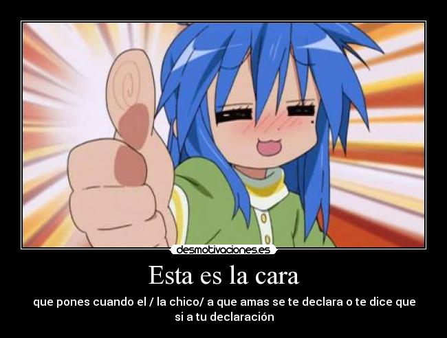 Esta es la cara - que pones cuando el / la chico/ a que amas se te declara o te dice que
si a tu declaración