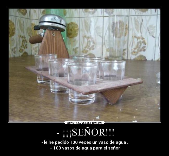 - ¡¡¡SEÑOR!!! - - le he pedido 100 veces un vaso de agua .
+ 100 vasos de agua para el señor
