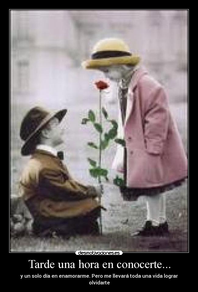 Tarde una hora en conocerte... - y un solo día en enamorarme. Pero me llevará toda una vida lograr olvidarte