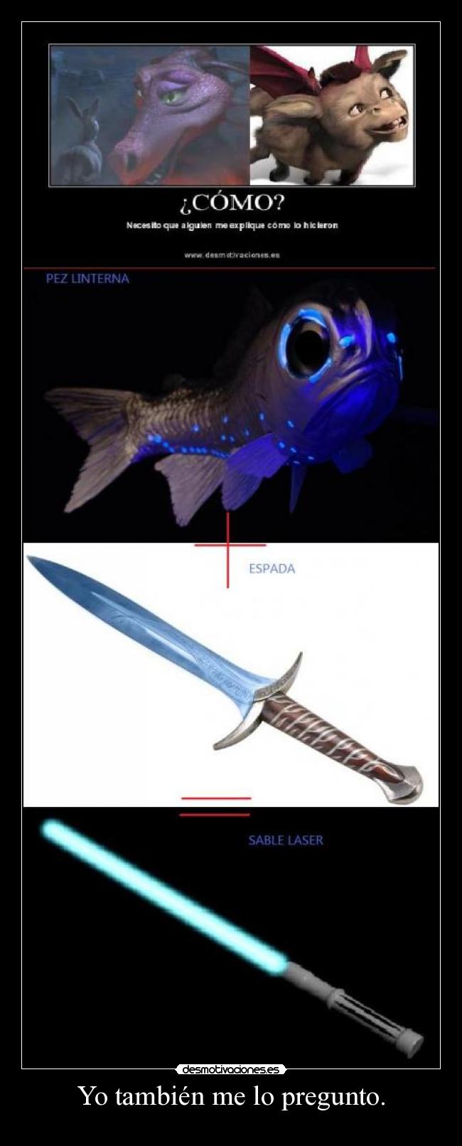 carteles pez linterna espada sable laser desmotivaciones