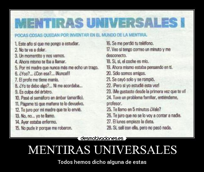 MENTIRAS UNIVERSALES - Todos hemos dicho alguna de estas