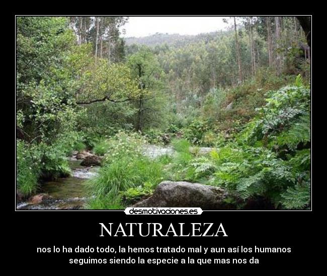 NATURALEZA - nos lo ha dado todo, la hemos tratado mal y aun así los humanos
seguimos siendo la especie a la que mas nos da