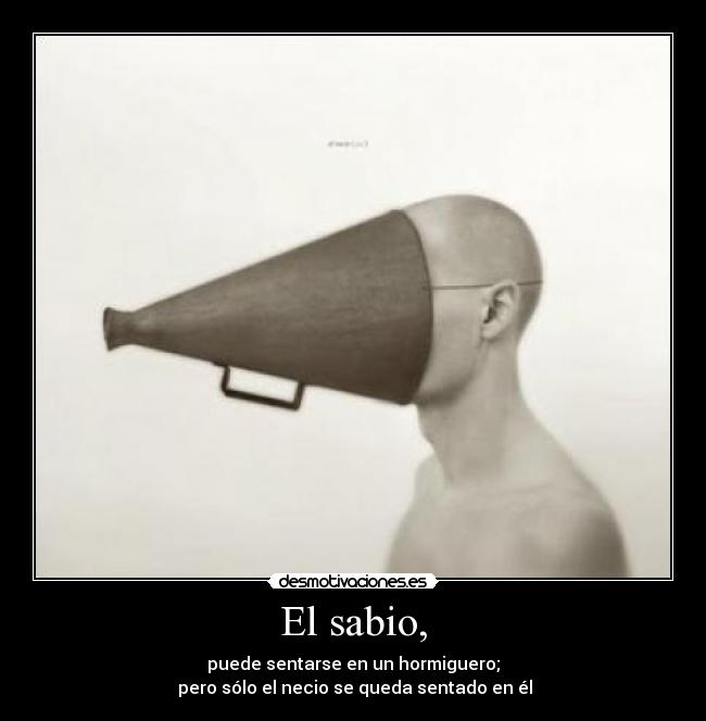 El sabio, - puede sentarse en un hormiguero;
pero sólo el necio se queda sentado en él