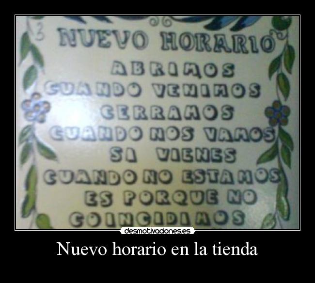 Nuevo horario en la tienda -