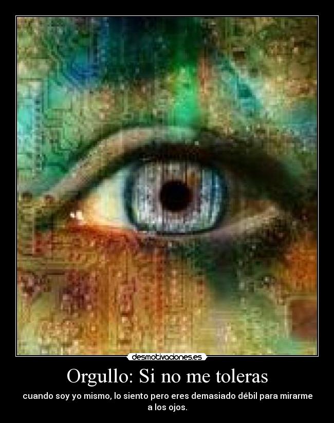 Orgullo: Si no me toleras - cuando soy yo mismo, lo siento pero eres demasiado débil para mirarme a los ojos.