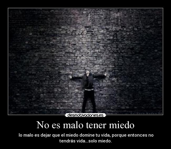 No es malo tener miedo -  lo malo es dejar que el miedo domine tu vida, porque entonces no
tendrás vida...solo miedo.
