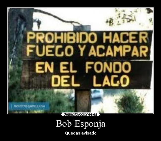 carteles prohibido hacer fuego acampar fondo del lago bob esponja quedas avisado desmotivaciones