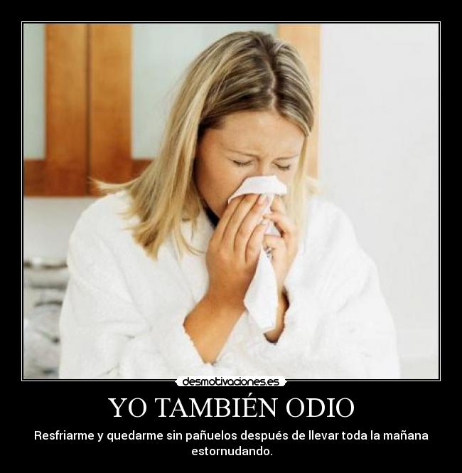 YO TAMBIÉN ODIO - Resfriarme y quedarme sin pañuelos después de llevar toda la mañana estornudando.