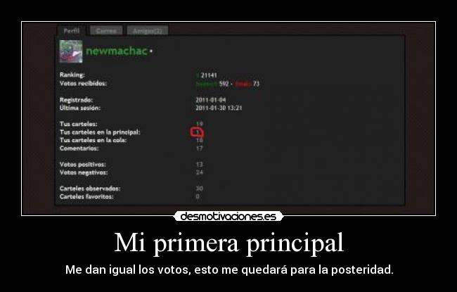 Mi primera principal - Me dan igual los votos, esto me quedará para la posteridad.