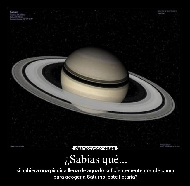 ¿Sabías qué... - si hubiera una piscina llena de agua lo suficientemente grande como
para acoger a Saturno, este flotaría?