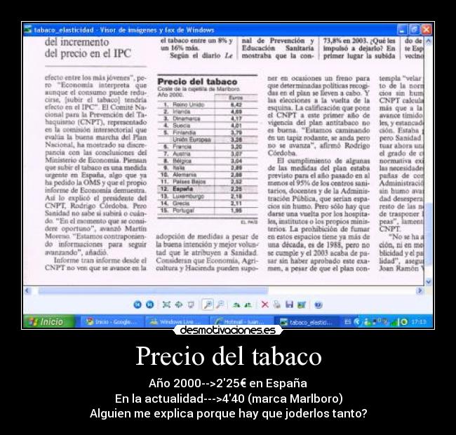 Precio del tabaco -