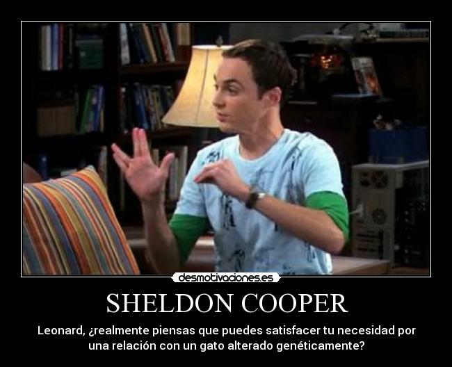 SHELDON COOPER - Leonard, ¿realmente piensas que puedes satisfacer tu necesidad por
una relación con un gato alterado genéticamente?