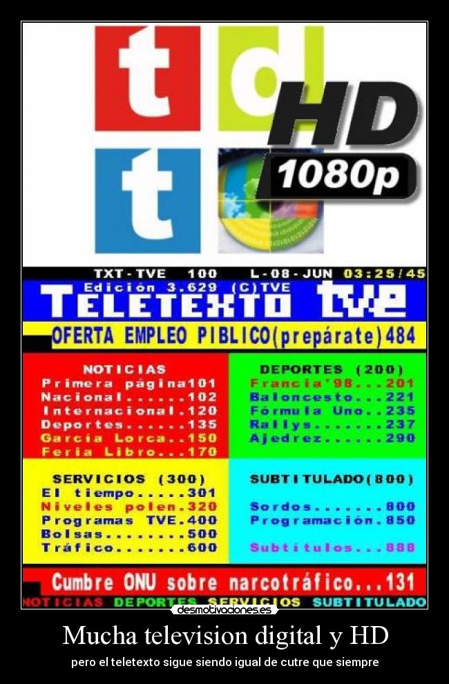 Mucha television digital y HD - pero el teletexto sigue siendo igual de cutre que siempre