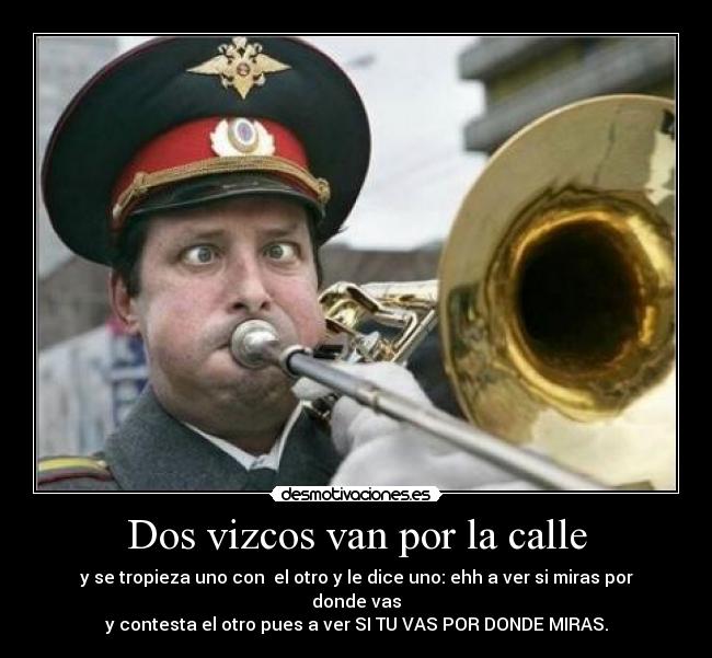 Dos vizcos van por la calle - y se tropieza uno con  el otro y le dice uno: ehh a ver si miras por donde vas
y contesta el otro pues a ver SI TU VAS POR DONDE MIRAS.