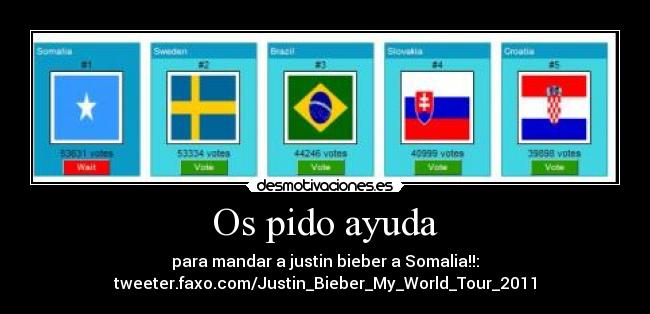 Os pido ayuda - para mandar a justin bieber a Somalia!!:
tweeter.faxo.com/Justin_Bieber_My_World_Tour_2011