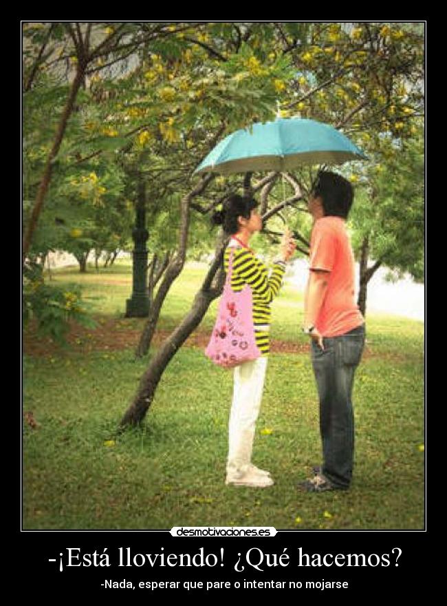 -¡Está lloviendo! ¿Qué hacemos? -