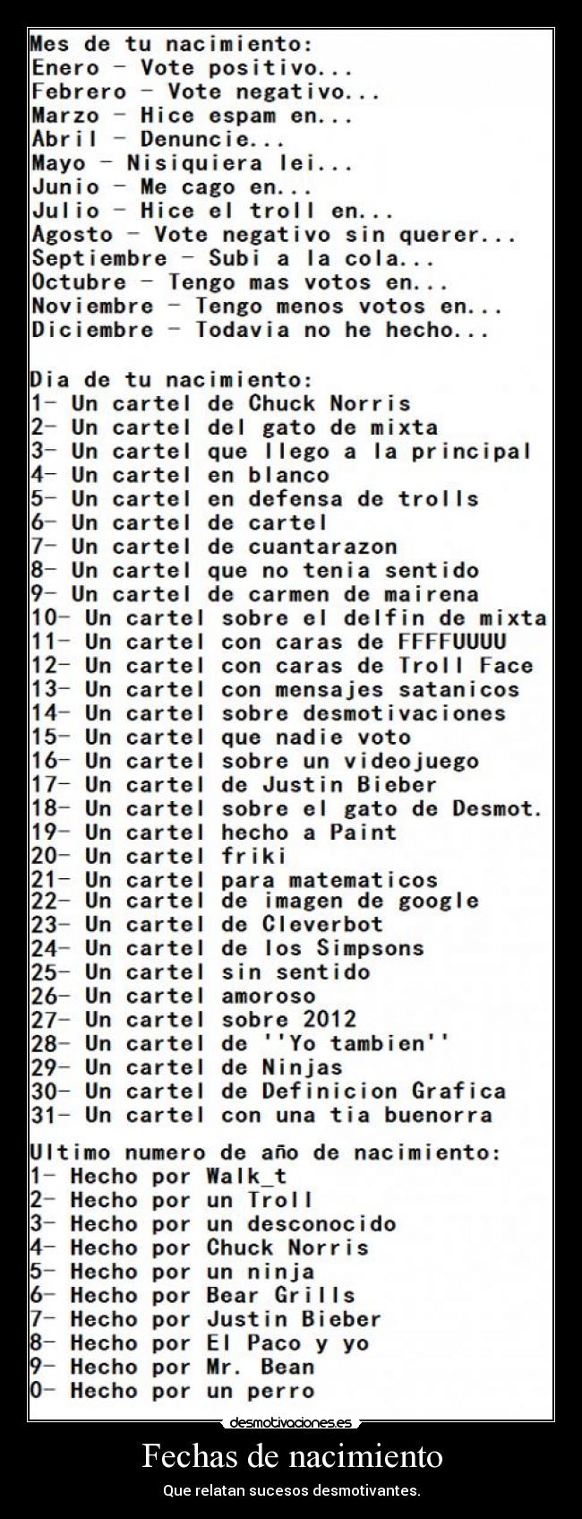 Fechas de nacimiento - Que relatan sucesos desmotivantes.