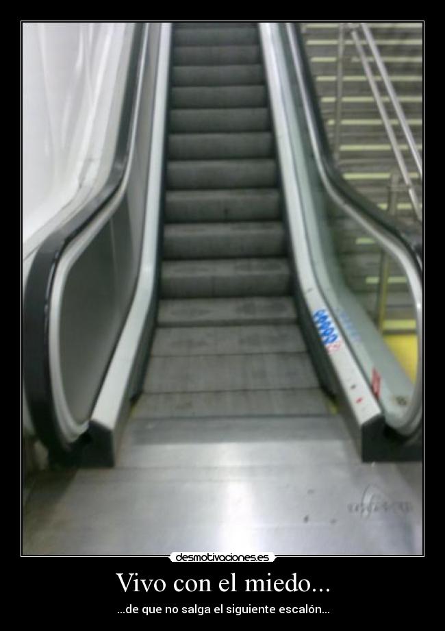 carteles miedo escalon escalera mecanica miedo desmotivaciones