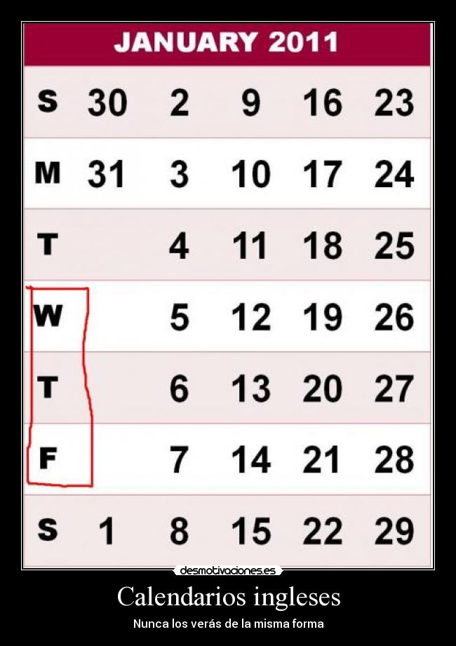Calendarios ingleses -