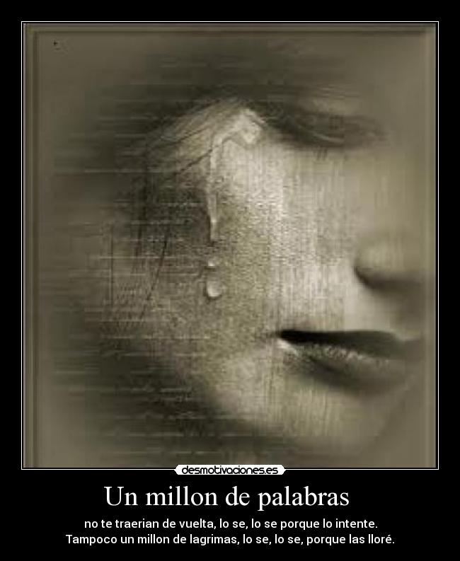 Un millon de palabras  - no te traerian de vuelta, lo se, lo se porque lo intente.
Tampoco un millon de lagrimas, lo se, lo se, porque las lloré.