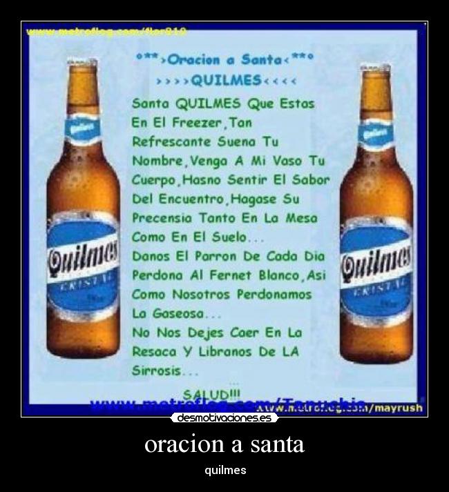 oracion a santa - quilmes