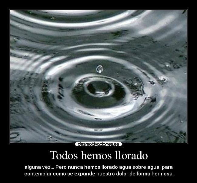 Todos hemos llorado - alguna vez... Pero nunca hemos llorado agua sobre agua, para
contemplar como se expande nuestro dolor de forma hermosa.