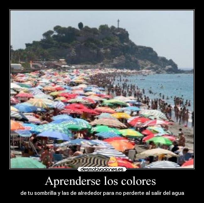 carteles playa colores sombrilla agua nadar vecinos alrededor desmotivaciones