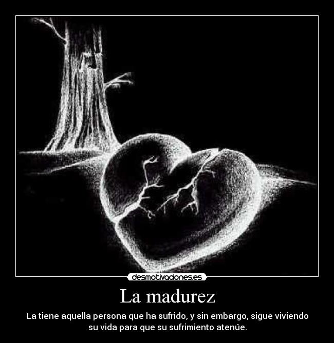 La madurez - La tiene aquella persona que ha sufrido, y sin embargo, sigue viviendo
su vida para que su sufrimiento atenúe.