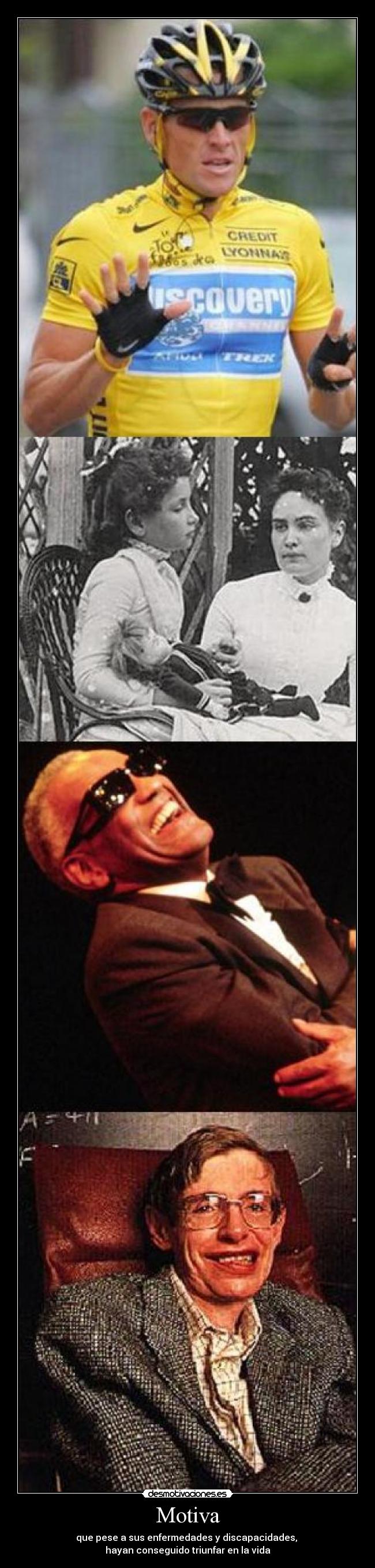 carteles lance armstron hellen kellen enfermedades discapacidades desmotivaciones