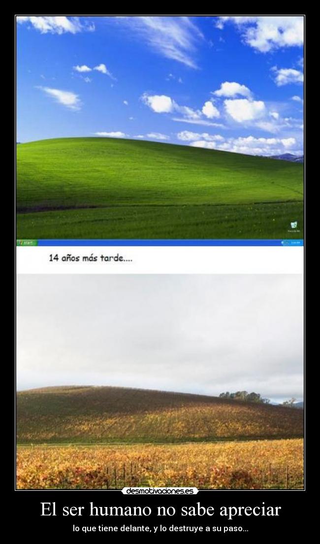 El ser humano no sabe apreciar - lo que tiene delante, y lo destruye a su paso...